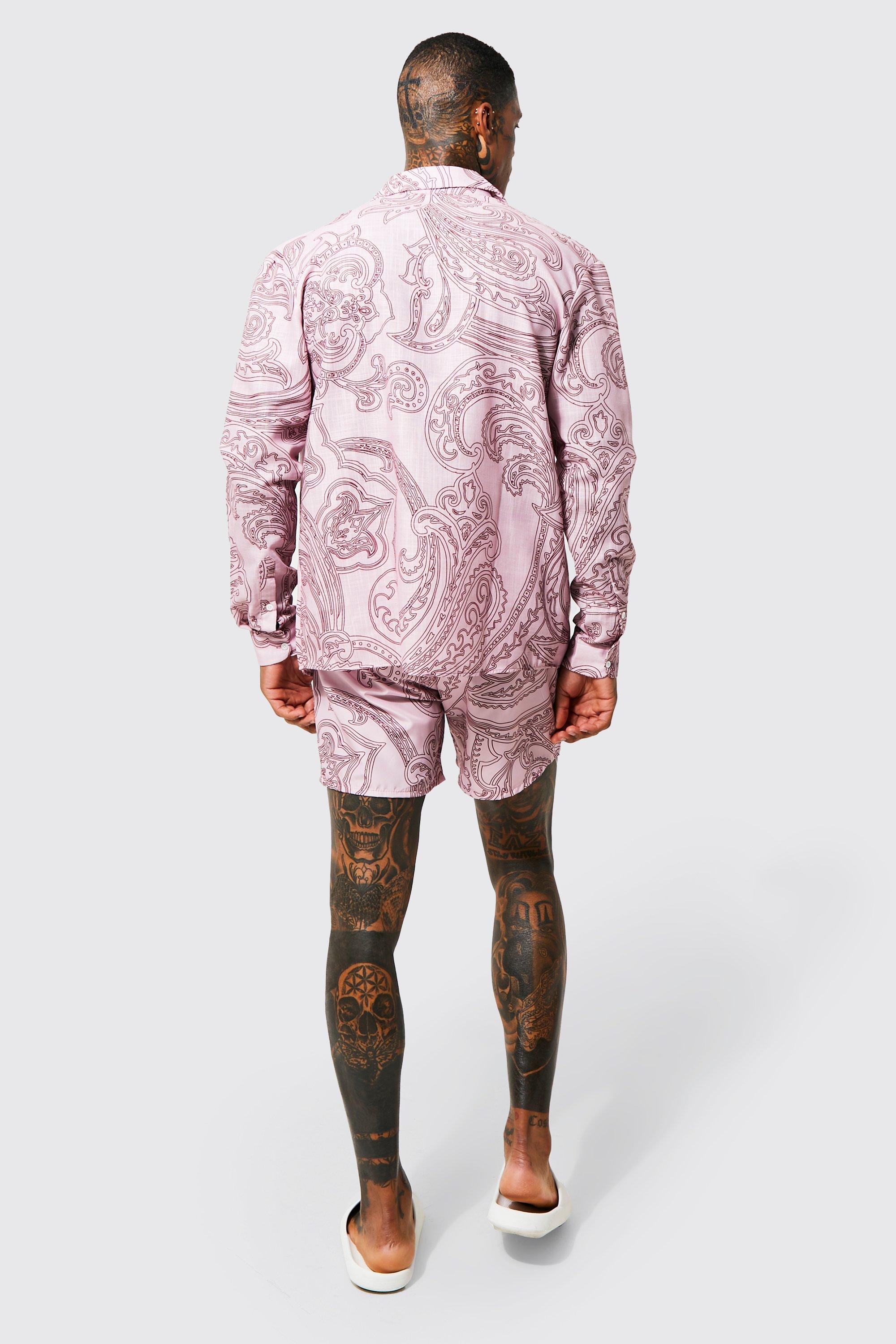 Oversized Textured Paisley Shirt And Swims | boohoo USA